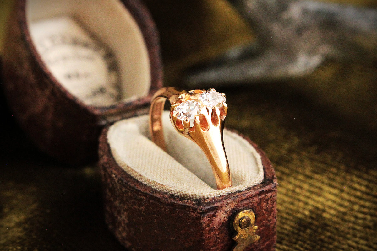 ANTIQUE EDWARDIAN c1900 DOUBLE DIAMOND RING 18ct GOLD
