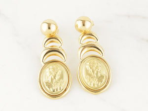 RETRO ITALIAN EMBOSSED CAMEO EARRINGS 18ct GOLD