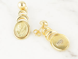 RETRO ITALIAN EMBOSSED CAMEO EARRINGS 18ct GOLD