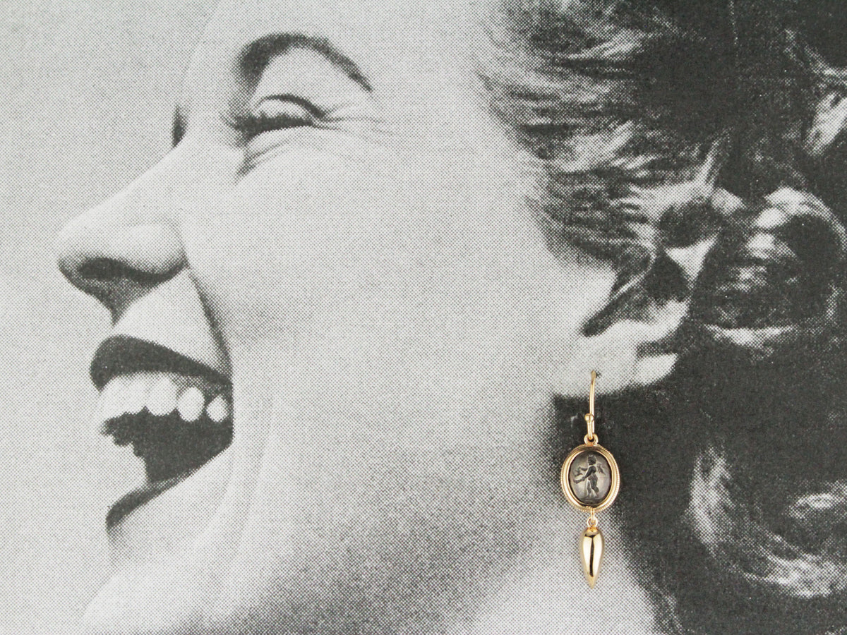 ANTIQUE EDWARDIAN INTAGLIO EARRINGS SILVER &amp; 9CT GOLD