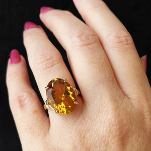 RETRO 10.70ct CITRINE COCKTAIL RING 9ct GOLD