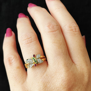 VINTAGE RUBY EMERALD & DIAMOND RING 18ct GOLD