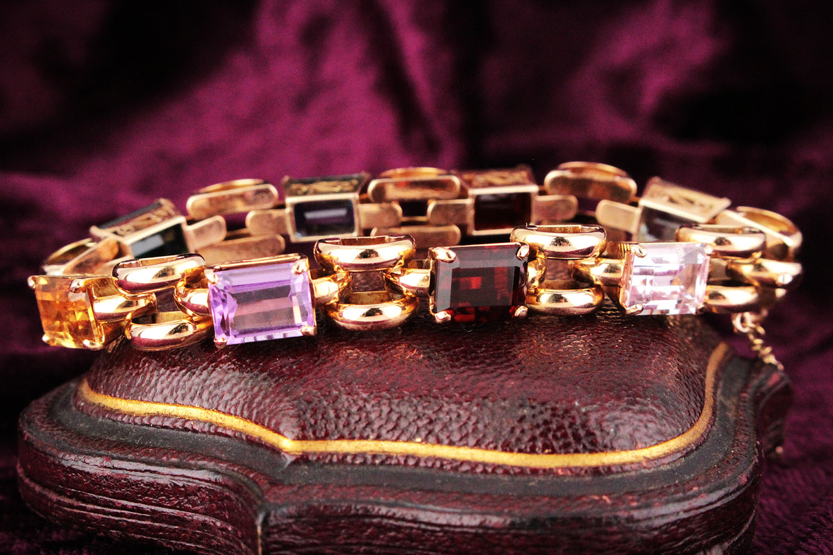 VINTAGE c1940/50 21.76ct MIXED GEM BRACELET 18ct GOLD
