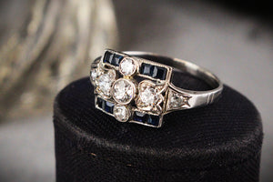ANTQIUE ART DECO c1920 PLATINUM DIAMOND & SAPPHIRE RING