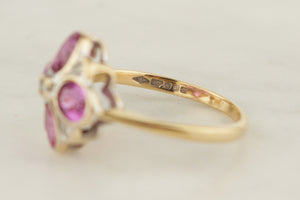 VINTAGE PINK SAPPHIRE & DIAMOND RING 9ct YELLOW GOLD