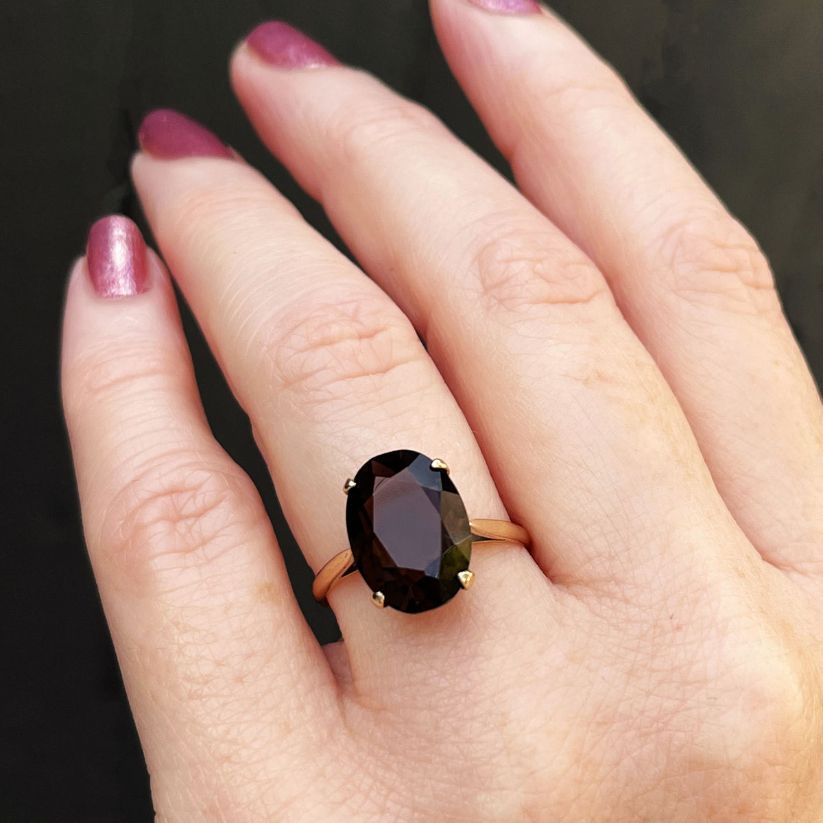 RETRO MID CENTURY 1972 SMOKY QUARTZ COCKTAIL RING 9ct GOLD