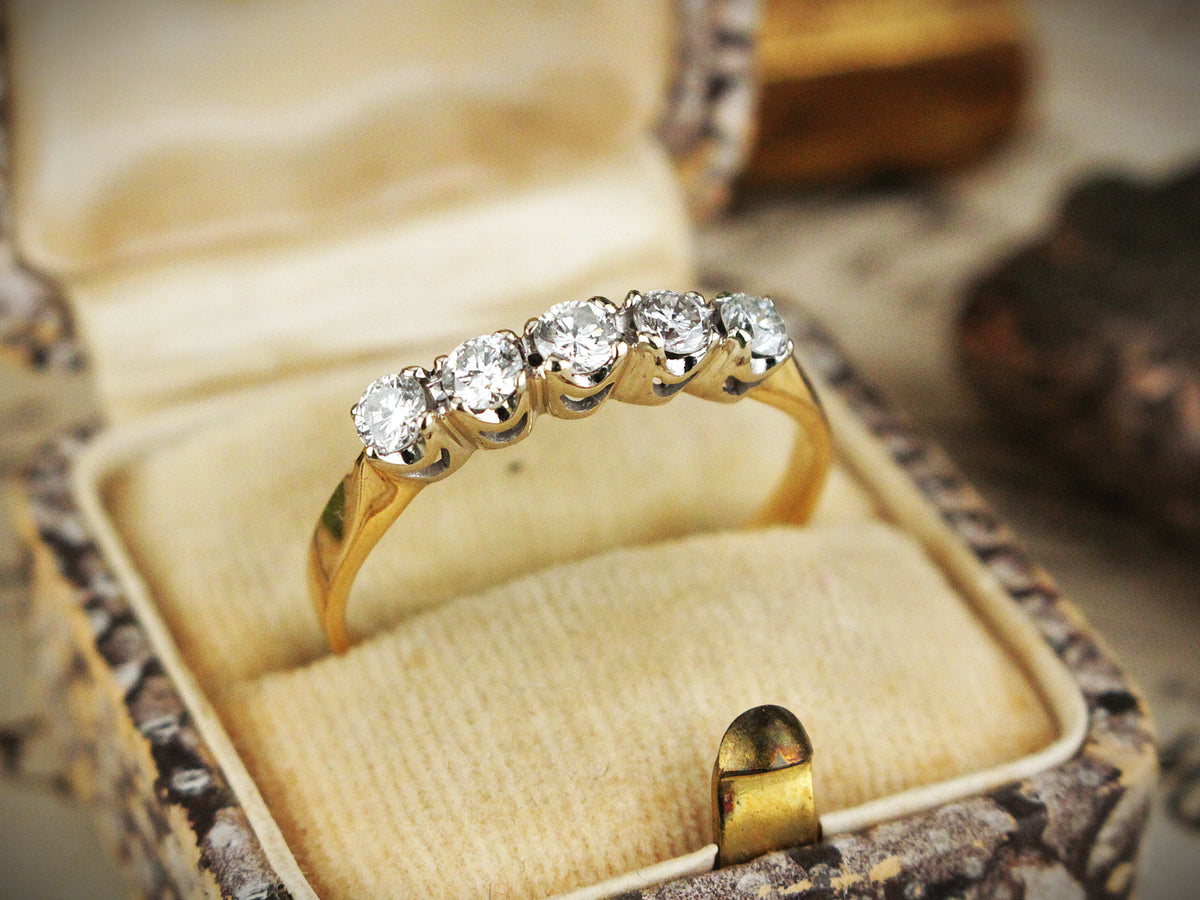 VINTAGE ART DECO .55ct FIVE STONE DIAMOND RING 18ct GOLD &amp; PALLADIUM