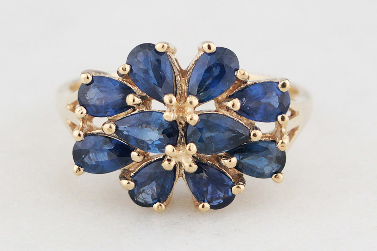 VINTAGE 2ct SAPPHIRE CLUSTER RING 9ct GOLD