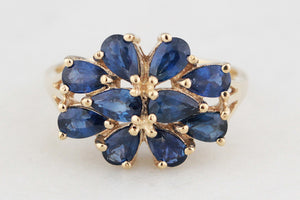 VINTAGE 2ct SAPPHIRE CLUSTER RING 9ct GOLD