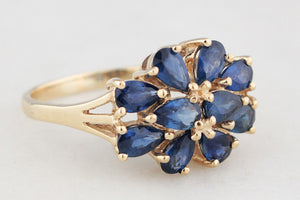 VINTAGE 2ct SAPPHIRE CLUSTER RING 9ct GOLD