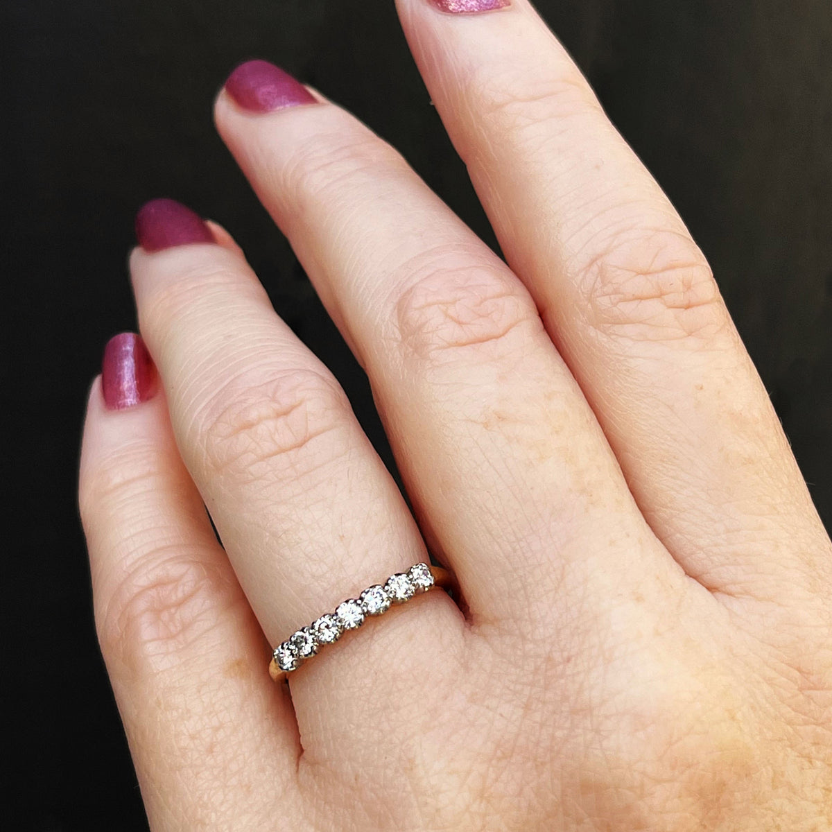 ANTIQUE EDWARDIAN c1915 SEVEN STONE DIAMOND HALF HOOP 18ct GOLD &amp; PALLADIUM