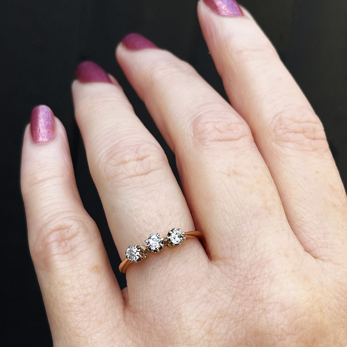 ANTIQUE EDWARDIAN c1910 DIAMOND TRILOGY RING 18ct GOLD & PLATINUM