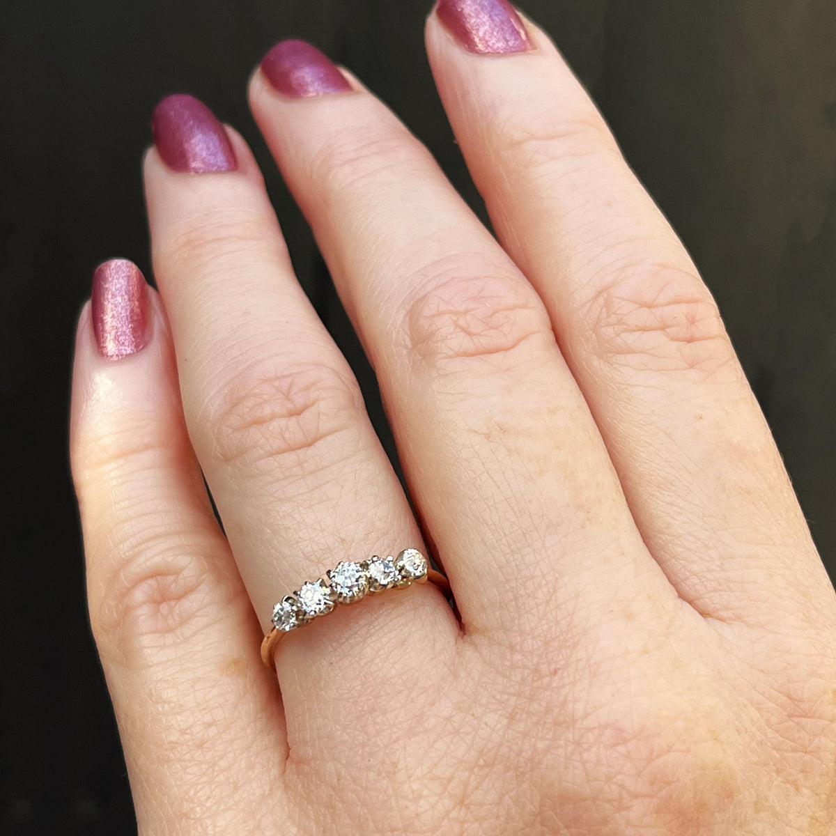 ANTIQUE EDWARDIAN c1910 FIVE STONE DIAMOND HALF HOOP 18ct GOLD & PLATINUM