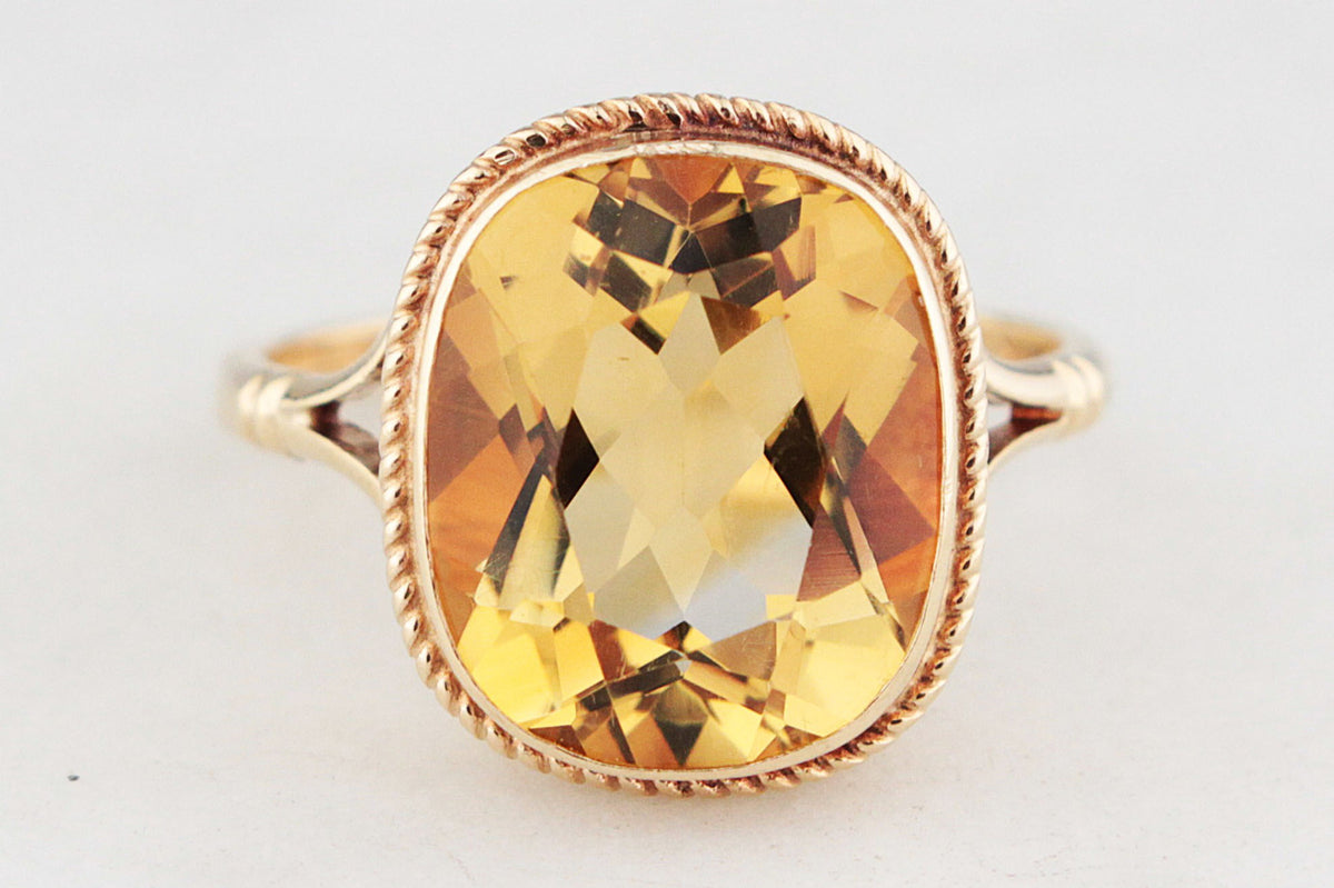 MID CENTURY CITRINE COCKTAIL RING 9ct GOLD
