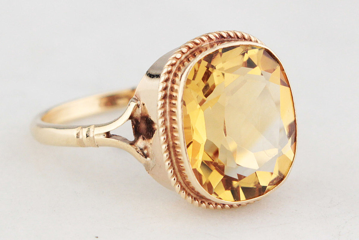 MID CENTURY CITRINE COCKTAIL RING 9ct GOLD