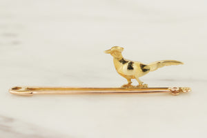 ANTIQUE EDWARDIAN c1910 PEARL & ENAMEL PHEASANT BROOCH 15 & 9ct YELLOW GOLD