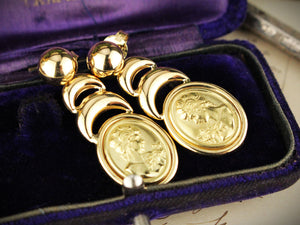 RETRO ITALIAN EMBOSSED CAMEO EARRINGS 18ct GOLD