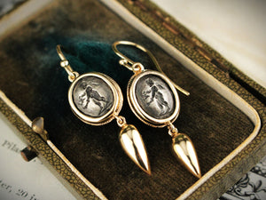 ANTIQUE EDWARDIAN INTAGLIO EARRINGS SILVER & 9CT GOLD