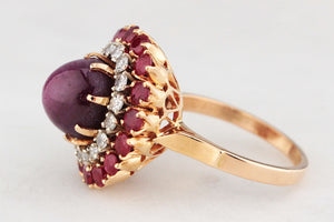 VINTAGE c1940 6ct STAR RUBY, RUBY & DIAMOND RING 18ct GOLD