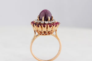 VINTAGE c1940 6ct STAR RUBY, RUBY & DIAMOND RING 18ct GOLD