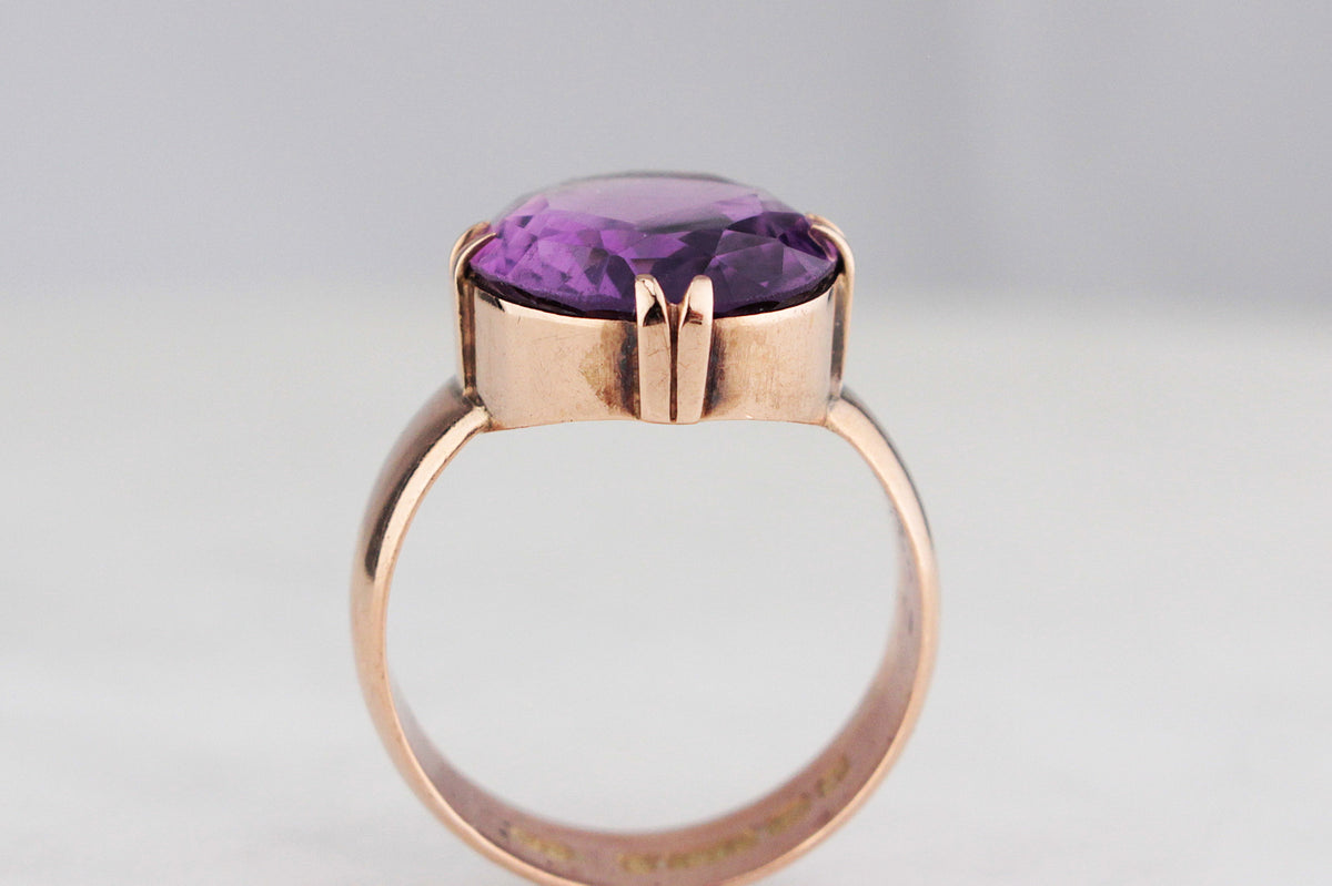 ANTIQUE EDWARDIAN 1914 AMETHYST DRESS RING 9ct GOLD