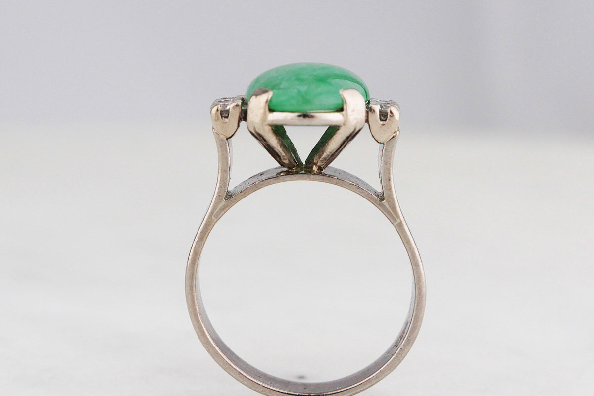 VINTAGE c1940 5ct JADE &amp; DIAMOND RING 18ct GOLD