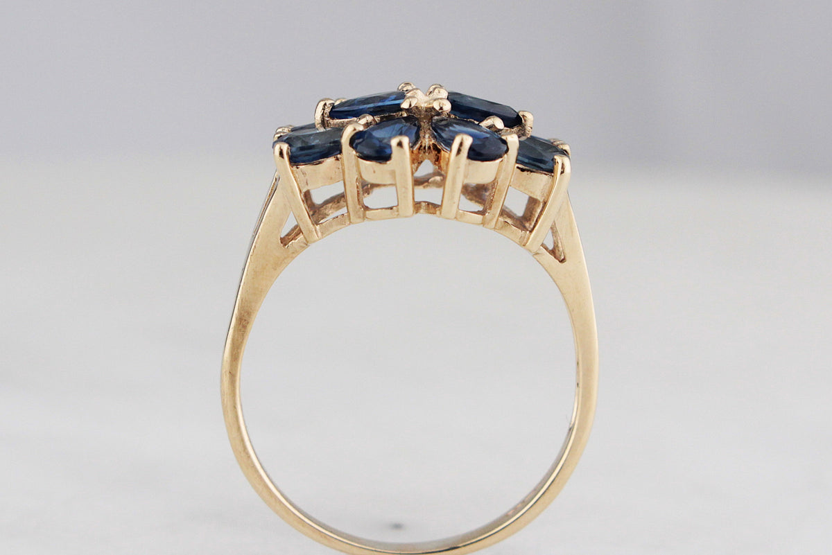 VINTAGE 2ct SAPPHIRE CLUSTER RING 9ct GOLD