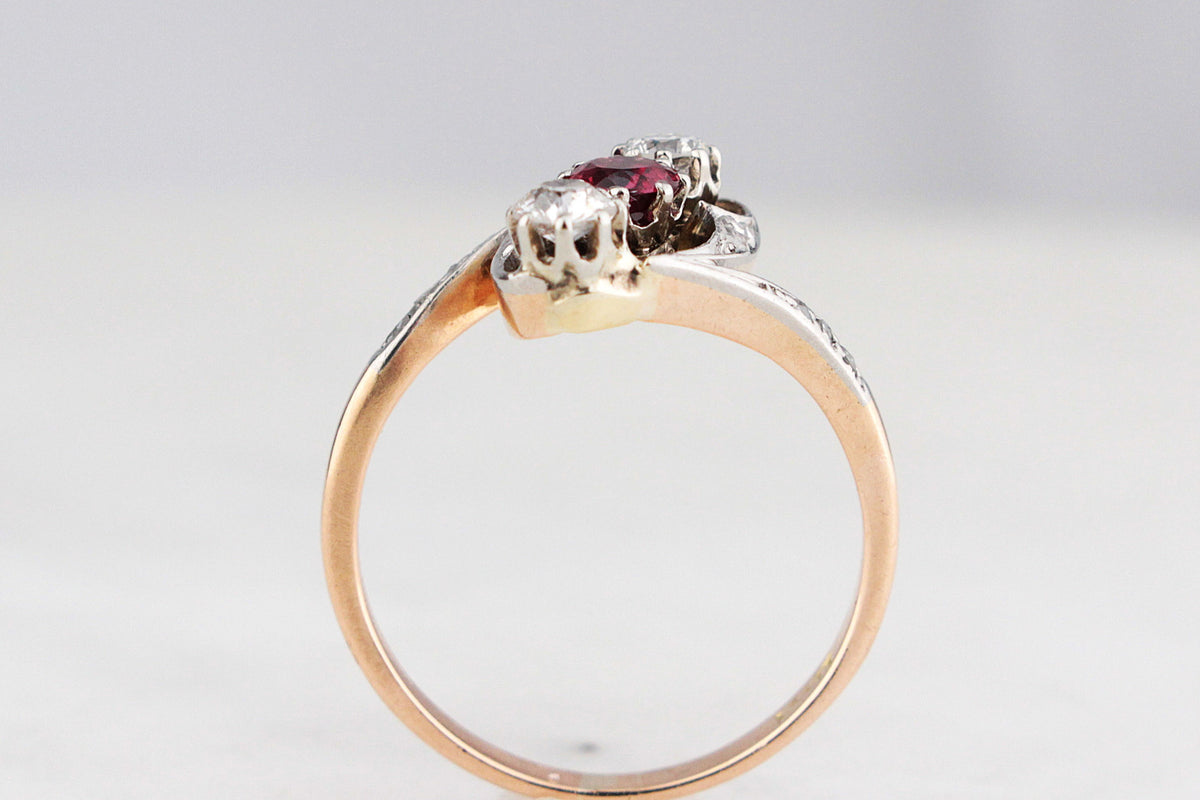 ANTIQUE ART NOUVEAU DIAMOND &amp; RUBY RING 14ct GOLD