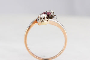 ANTIQUE ART NOUVEAU DIAMOND & RUBY RING 14ct GOLD