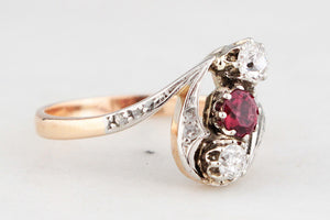 ANTIQUE ART NOUVEAU DIAMOND & RUBY RING 14ct GOLD