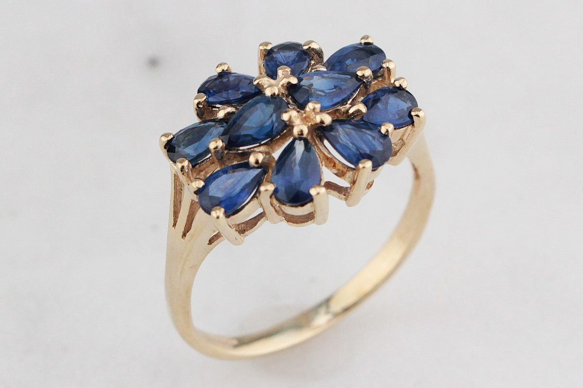 VINTAGE 2ct SAPPHIRE CLUSTER RING 9ct GOLD