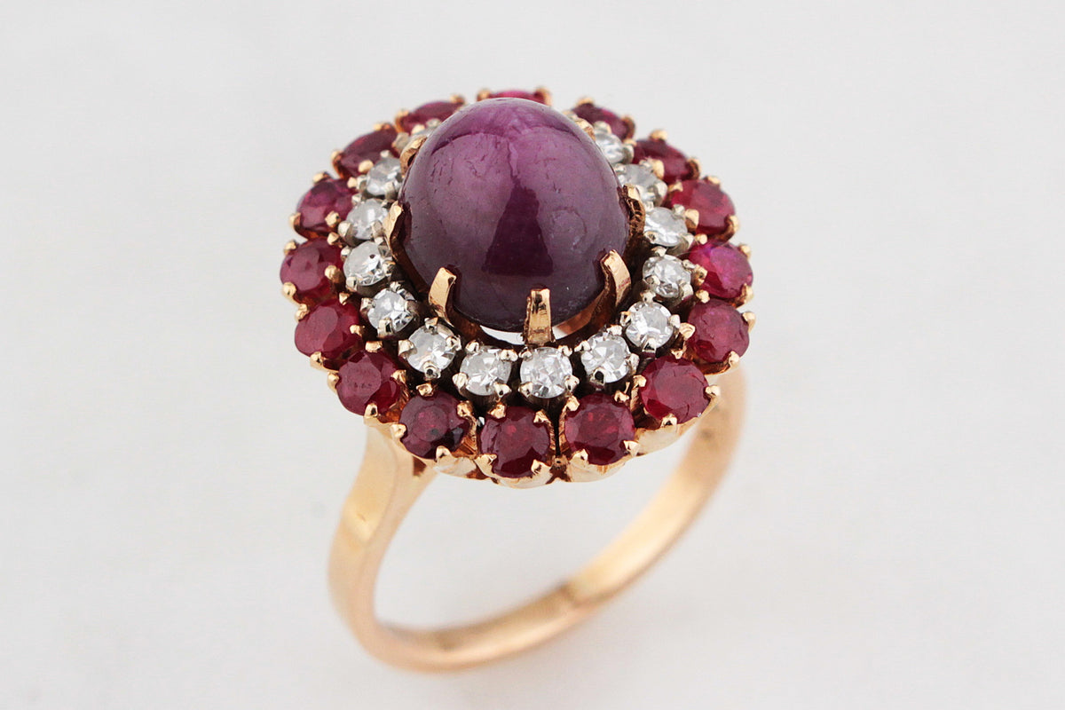 VINTAGE c1940 6ct STAR RUBY, RUBY & DIAMOND RING 18ct GOLD