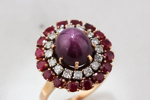 VINTAGE c1940 6ct STAR RUBY, RUBY & DIAMOND RING 18ct GOLD