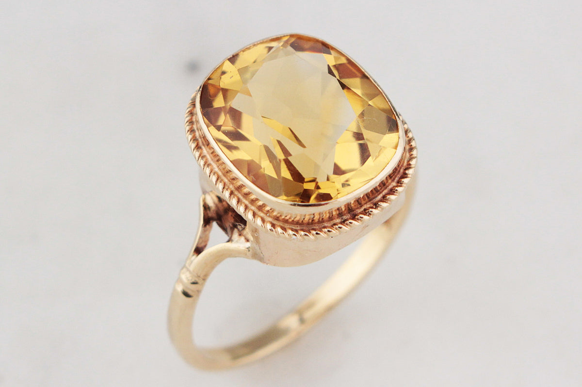 MID CENTURY CITRINE COCKTAIL RING 9ct GOLD
