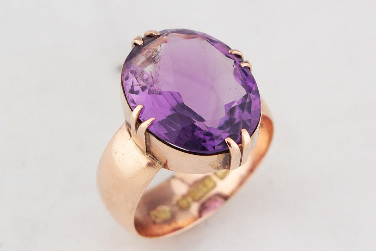 ANTIQUE EDWARDIAN 1914 AMETHYST DRESS RING 9ct GOLD