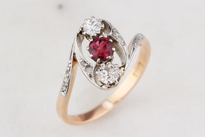 ANTIQUE ART NOUVEAU DIAMOND & RUBY RING 14ct GOLD