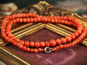 ANTIQUE EDWARDIAN SALMON CORAL NECKLACE 9ct GOLD