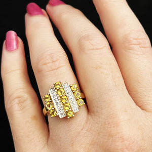 RETRO ART DECO INSPIRED CITRINE & DIAMOND RING 9ct GOLD