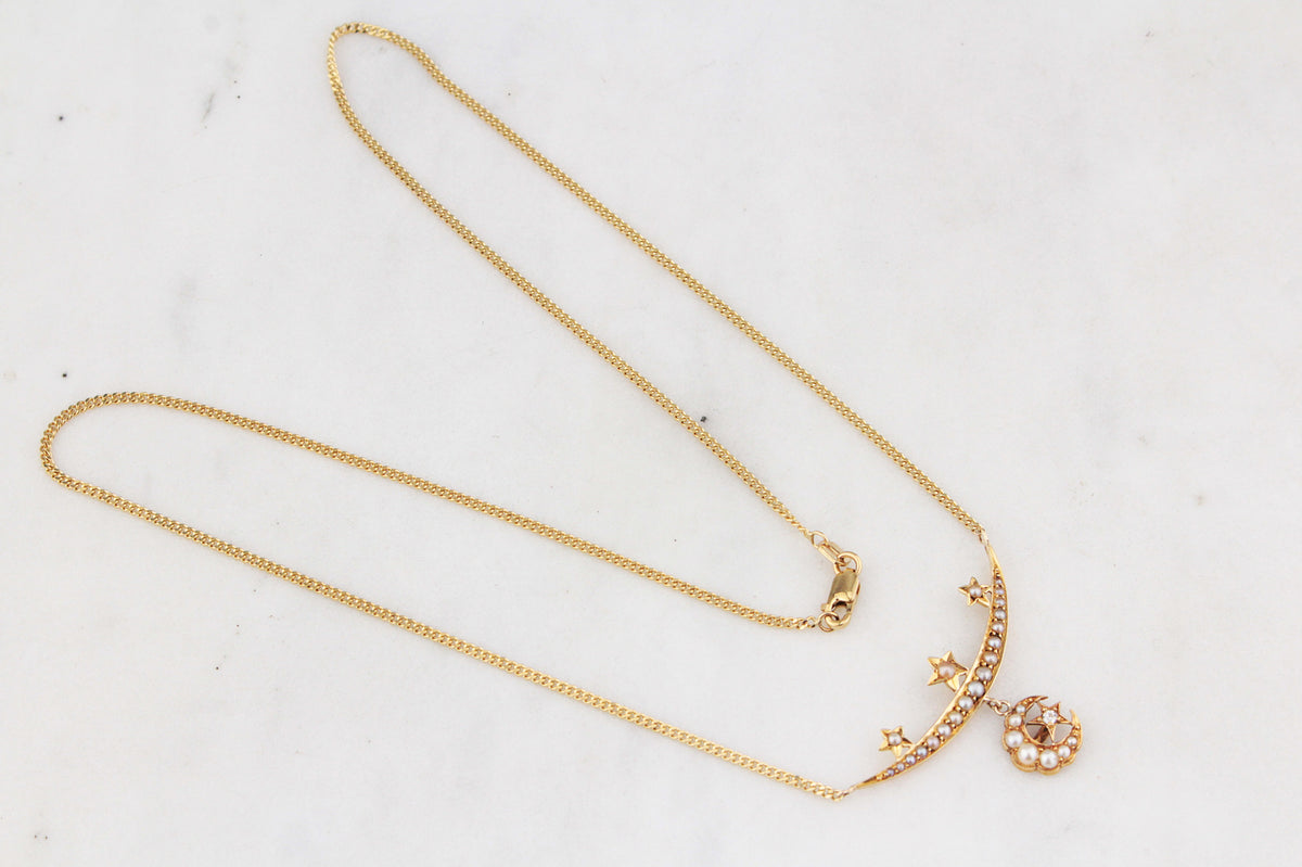 ANTIQUE EDWARDIAN CELESTIAL SEED PEARL AND DIAMOND NECKLACE