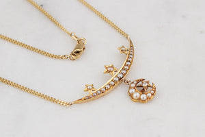 ANTIQUE EDWARDIAN CELESTIAL SEED PEARL AND DIAMOND NECKLACE