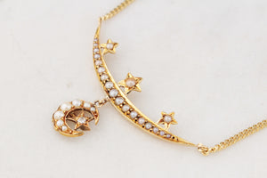 ANTIQUE EDWARDIAN CELESTIAL SEED PEARL AND DIAMOND NECKLACE