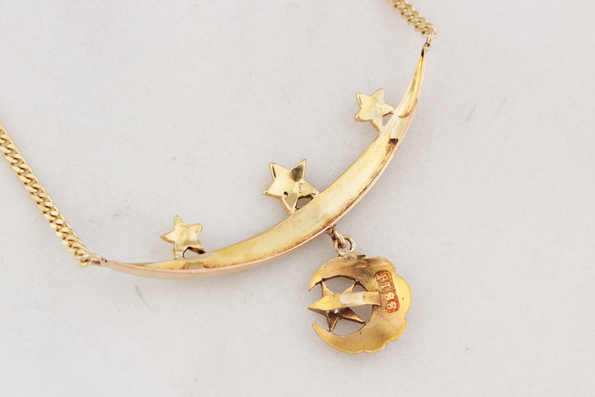 ANTIQUE EDWARDIAN CELESTIAL SEED PEARL AND DIAMOND NECKLACE