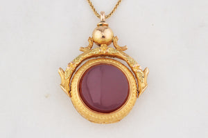 ANTIQUE VICTORIAN DOUBLE SIDED CARNELIAN SPINNING FOB LOCKET 15ct GOLD