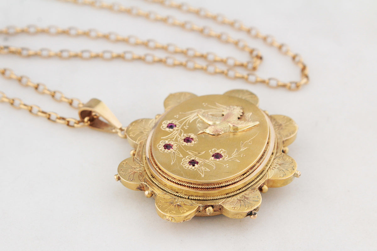 ANTIQUE AESTHETIC MOVEMENT RUBY LOCKET 15ct GOLD