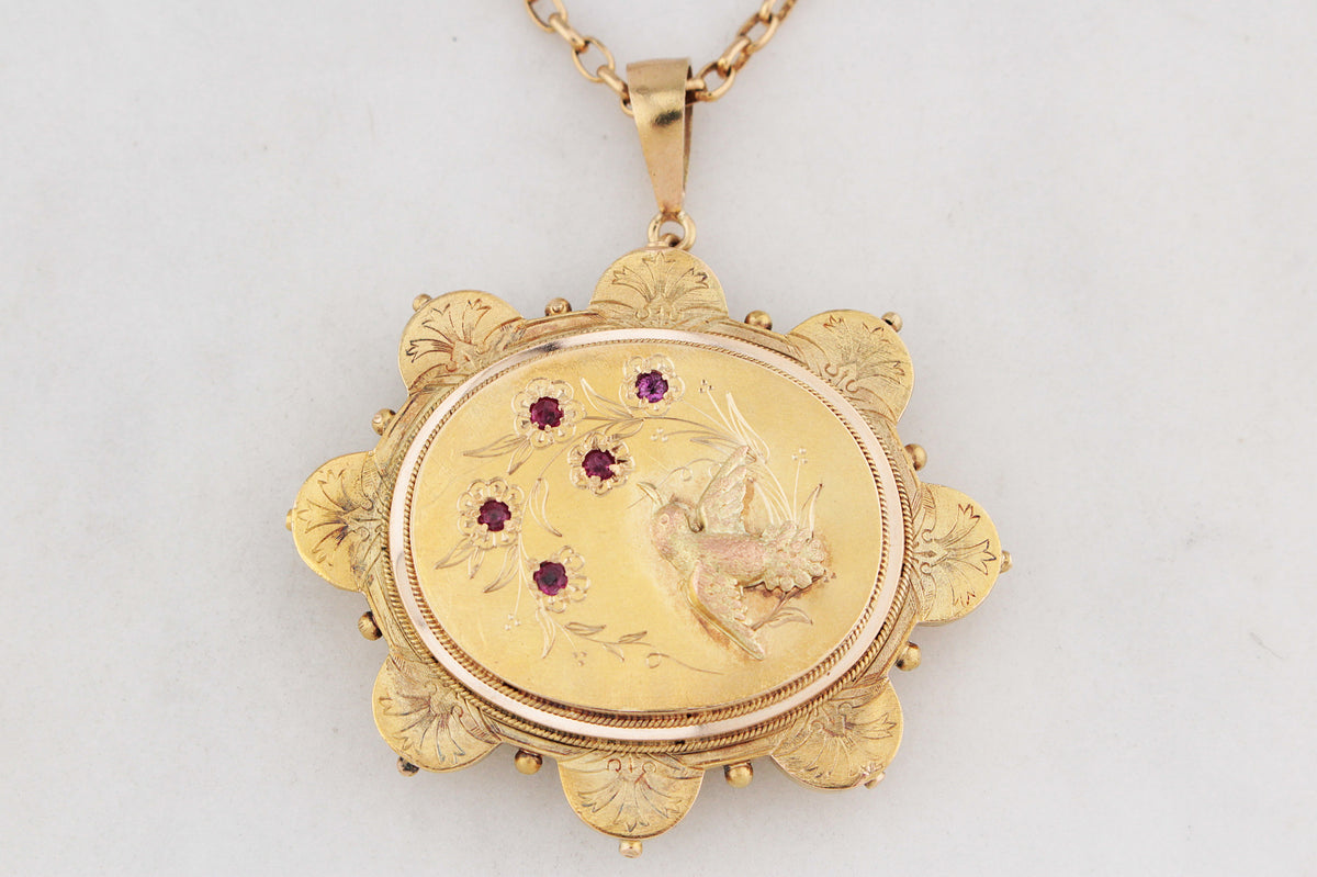 ANTIQUE AESTHETIC MOVEMENT RUBY LOCKET 15ct GOLD