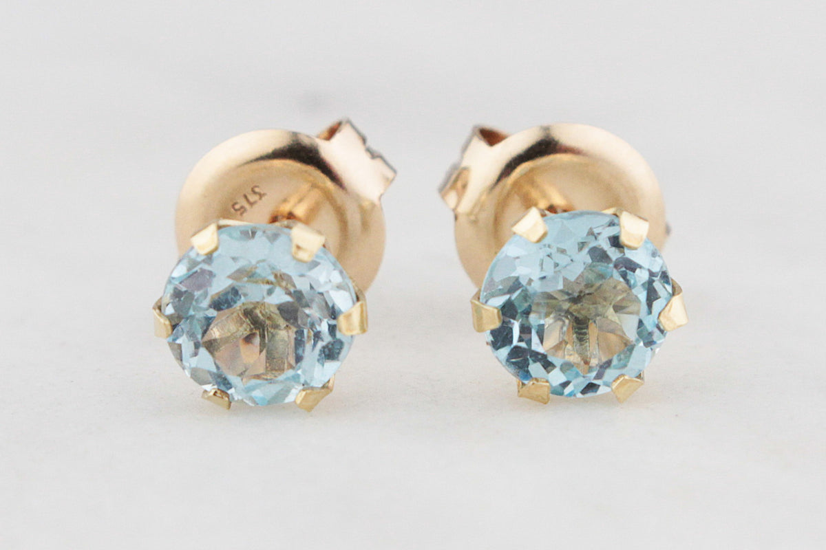 VINTAGE AQUAMARINE STUD EARRINGS 14ct GOLD
