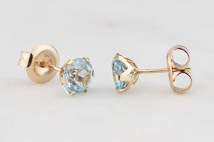 VINTAGE AQUAMARINE STUD EARRINGS 14ct GOLD