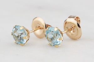 VINTAGE AQUAMARINE STUD EARRINGS 14ct GOLD