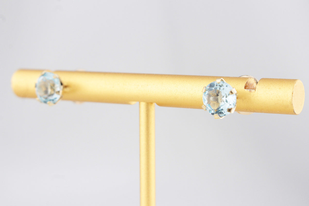 VINTAGE AQUAMARINE STUD EARRINGS 14ct GOLD