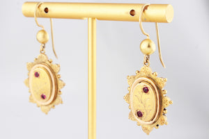 ANTIQUE AESTHETIC MOVEMENT RUBY EARRINGS 15ct GOLD